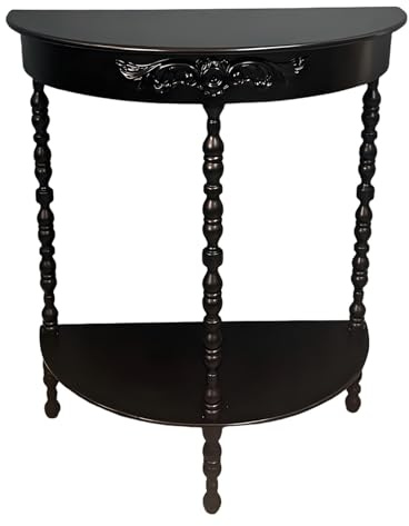Consolle Europea a Mezzaluna per Ingresso - Mobile Nero con ripiano Aperto, Elegante tavolino da Divano per Ingresso, 24x12x27,5 Pollici, Perfetto per l'arredamento della casa