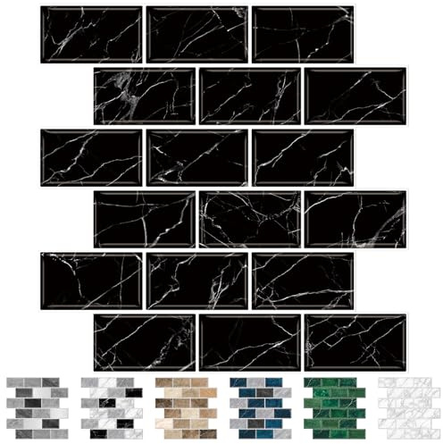 URCOLOR 10 Bögen Wandfliesen zum Abziehen und Aufkleben, selbstklebende Wandfliesen für Küche und Bad, 30,5x30,5 cm Spritzschutz Schwarz