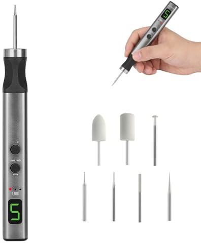 Qinux Gravizer Engraving Pen - with 7 Replaceable Heads, USB-C Rechargeable, Detachable Cutting Head, Speed Memory & Safety Protection for DIY Crafts (1)