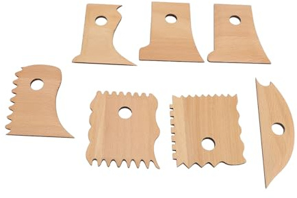 Aramox Pottery Clay Foot Shaper Tools, Bokträ Keramik Trimverktyg Set med 7, Strukturerade Ribbor och Vinklade Profiler för Formning Av Snidning Raffinering Av Lera i Studioskolor