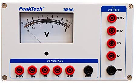 PeakTech P 3296 – Analog Voltmeter ~ 1000V AC/DC, stabile Konstruktion, Geeignet für den täglichen Einsatz bei Prüf- und Messarbeiten, Einsatzbar ohne Batterie, Spiegelskala und 4mm Sicherheitsbuchsen