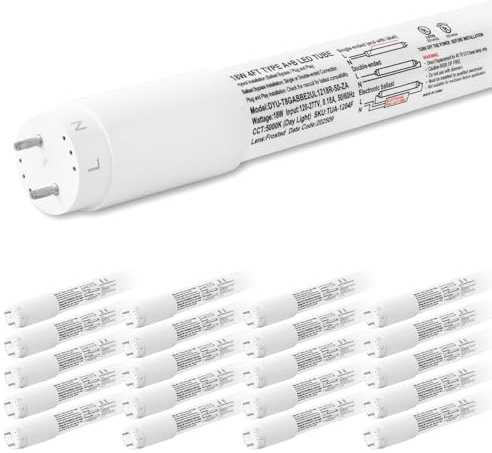 hykolity 20 Pack 4FT LED T8 Hybrid Type A+B Light Tube, 18W, Plug & Play or Ballast Bypass, Single-Ended OR Double-Ended, 5000K, 2400lm, Frosted Cover, T8 T10 T12 for G13, 120-277V, UL Listed