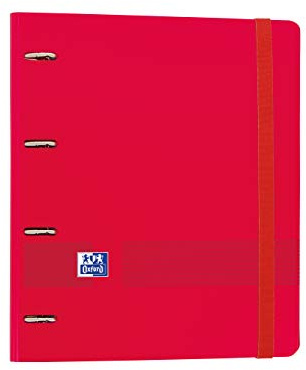 Oxford, Oxford Live & Go 4 Ring Binder Polyfoam with Refill and Elastic Band A4+ with Refill, 100 Sheets, 5 Coloured Strips and 5 x 5 Squares, Red