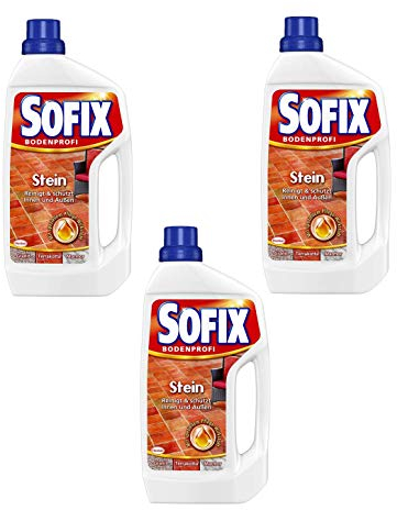 SOFIX Stein, Steinbodenreiniger, 3x1 l, mit einer schmutzabweisende Glanzschicht, reinigt und schützt Innen und Außen