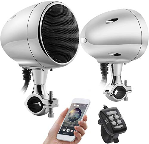 iMESTOU Motorcycle Audio Systems 300W Waterproof 4 Inch Bluetooth Stereo Speakers Built-in D-Class AUX MP3 Amplifier 300 Watt Fit for 1-1.25 Inch Handlebar Motorcycles ATV UTV RZR