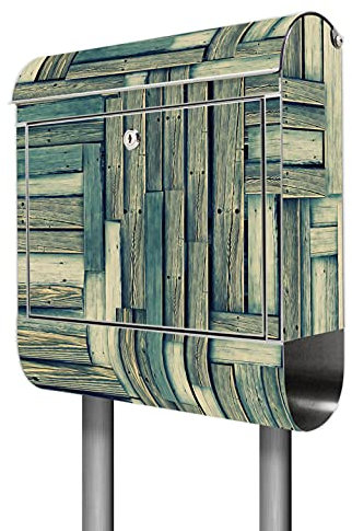 banjado® Briefkasten mit Standfuß Motiv Grüne Planken - Stand Briefkasten Edelstahl mit Zeitungsfach - Postbox/Postkasten A4 Einwurf inkl. Montagematerial & 2 Schlüssel