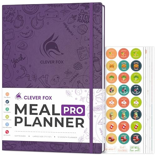 Clever Fox Meal Planner Pro – Journal hebdomadaire de préparation des repas et de nutrition avec liste d'épicerie et suivi de perte de poids – Carnet de régime et de fitness (violet)