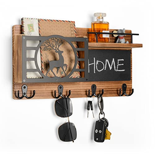ikkle Pflaumenhirsch Schlüsselbrett mit Ablage, Wandorganizer Schlüsselhaken mit Kreidetafel, Wandregal für Schlüsselanhänger Organizer, Briefhalter Zeitungsständer Schlüsselhalter