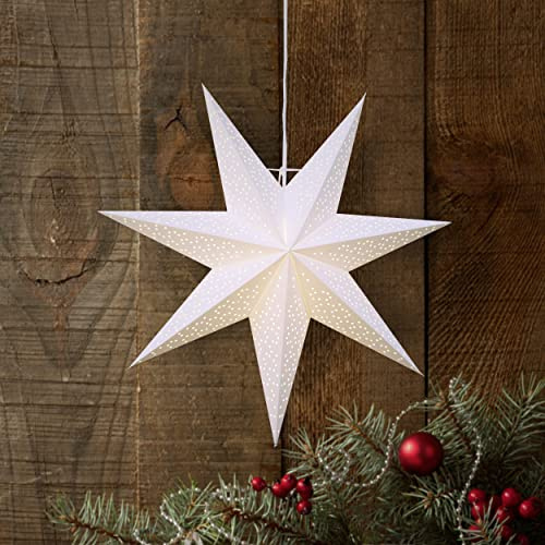 Julstjärna Dot från Star Trading, 3D-pappersstjärna jul i vitt, dekorativ stjärna för upphängning med kabel, E14-sockel, Ø: 54 cm