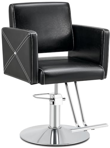 CO-Z Contemporary Classic Barber Chair, Salon Chair for Hair Stylist, 360° Swivel, 15 cm Adjustable Height, Hydraulic, Weighted Steel Base, 150 kg Capacity, Faux Leather Upholstery, Black