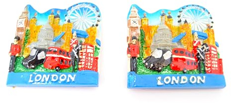 BETTER WITH FRIENDS 2 x 3D Kühlschrankmagnet mit Londoner Telefonzelle 8 cm x 6 cm Briefkasten Rot Retro UK Style Telefon Stil Zweistöckiger Bus Big Ben
