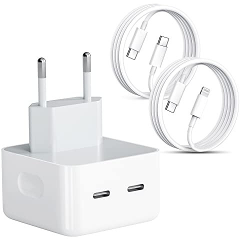 Chargeur Double USB C avec câble de Charge Rapide pour iPhone 15/14/13/12/11/X/Pad