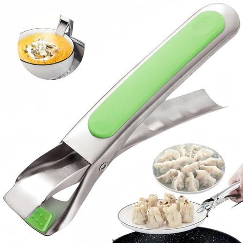 AINxtolm Heat-Resistant Stainless Steel & Silicone Tongs, Anti-Scald, One-Handed Operation, Multi-Purpose Kitchen Tool (Green)
