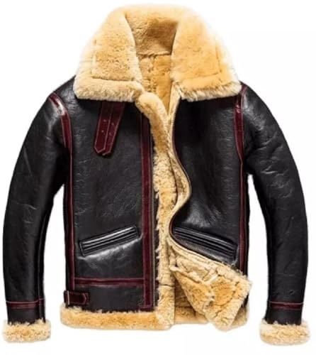 ZM ATTIRE Herren B3 RAF Bomberjacke Fliegerjacke aus echtem Lammfell, rot gestreift, Schwarz