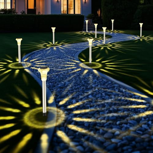 Bowfar Solarlampen für Außen, 6 Stück Solarleuchten Garten IP65 Wasserdichte Edelstahl Gartenbeleuchtung, Warmweiß Solar Gartenleuchten für Outdoor Terrasse Rasen Garten Balkon Wege Hof