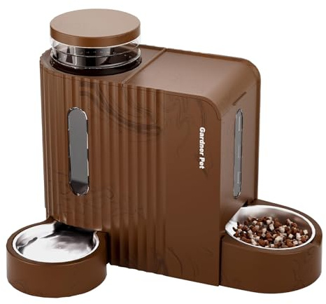 Gardner Pet Mangeoire Automatique pour Chat/Chien (3L*2) avec Bol en Acier Inoxydable, sans électricité, sans BPA, mangeoire par gravité (Couleur Grain de Bois foncé)
