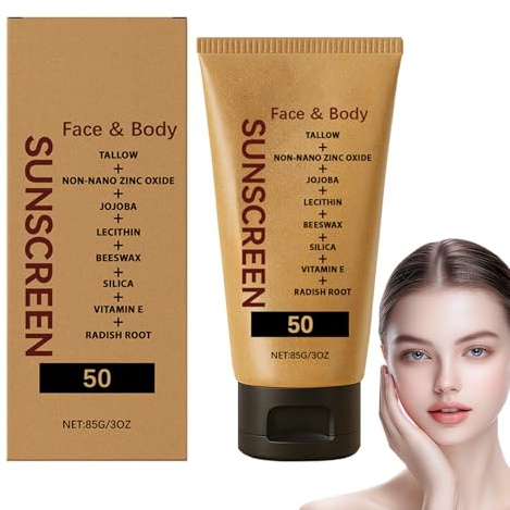 Crème solaire au suif SPF 50, crème à l'oxyde de zinc sans nanoparticules, crème solaire minérale naturelle pour le visage et le corps, imperméable, protection solaire pour l'extérieur et la plage (1)