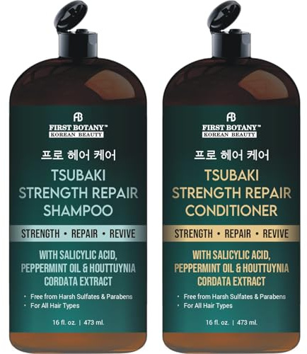 Tsubaki Strength Repair Shampoo & Conditioner Set – With Tsubaki, Biotin, Niacinamide & Yeast Extract - Revives Damaged Hair Promotes Hair growth – Sulfate & Paraben Free for All Hair Types 16 fl oz