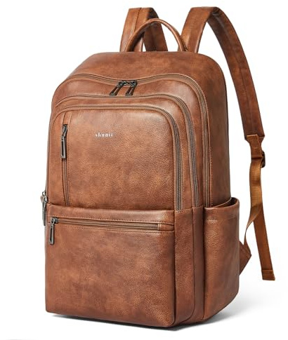 Shrrie läder 17 tums laptop ryggsäck för kvinnor, stor resa ryggsäck väska för casual dagryggsäck högskola arbetsväska, Tvåfärgad brun, 20 x 32 x 45 cm, Ryggsäck Ryggsäckar