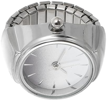Mipcase Runde Fingeruhr aus Zinklegierung, Modische Quarzuhr in Silber | Ringuhr Herren, Uhr als Ring, Finger Uhr Ring, Praktische Dekoration