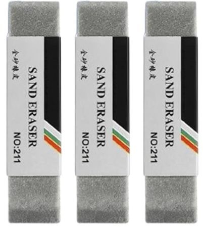 Gomme à sable – Bloc de 6,5 cm, lot de 3 gommes artistiques, anti-taches précises | idéal pour la calligraphie d'examen, l'aide au dessin, l'étude