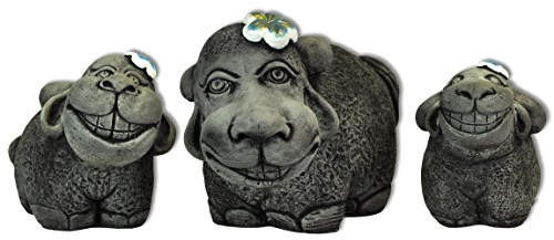 Wilai 3 Schafe Set massiv Glücksbringer Dekoration Gartenfigur Skulptur