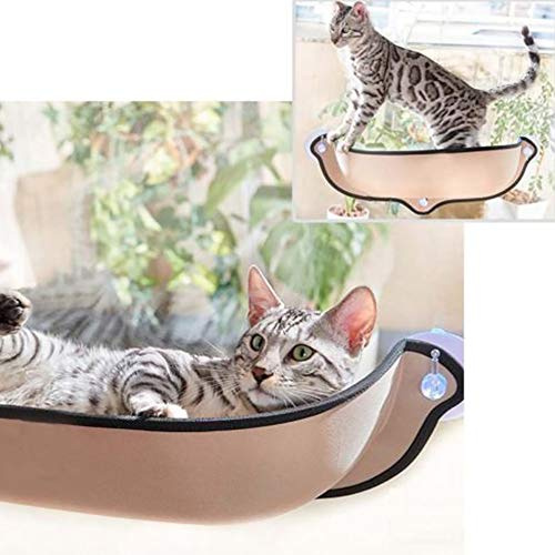 Katzen-Fensterbett mit Saugnäpfen – Katzen-Fensterstange, Auto-Hängematte, Sitzliege – Kätzchen-Ruhe-Sofa, sicheres Sonnenbad für kleine und mittlere Katzen (Beige)