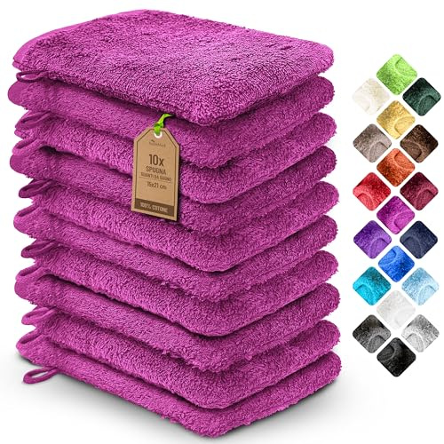 NatureMark 10x Waschhandschuhe aus Frottee 100% Baumwolle – Weich und Robust, Ideal für die tägliche Pflege und Gäste – Pink, 15x21 cm