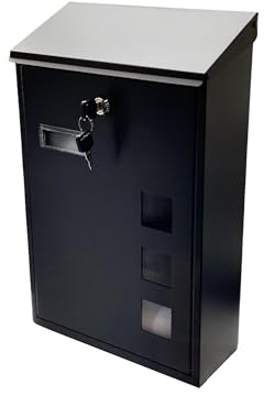 Buckingham 40100 Wandbriefkasten aus Stahl, abschließbar, groß, wetterfest, schwarz