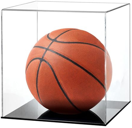 AUSTUFF Basketball Display Case with Ball Holder Football Display Case Clear Acrylic Display Case Cube Case Autograph Ball Standing Display Suitable for Helmet, Sports Shoes and Collectibles