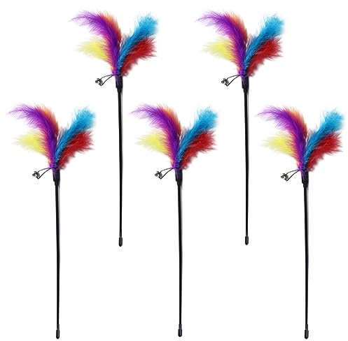 JOCXZI 5pcs Jouet Chat-Jouet Chat Interieur,Jouet Chat Interactif,Jouet Plume,Jouet Chat Plume,Baguette à Plumes avec Clochette Bâton Court pour Chaton,pour l'intérieur Chats et Chatons