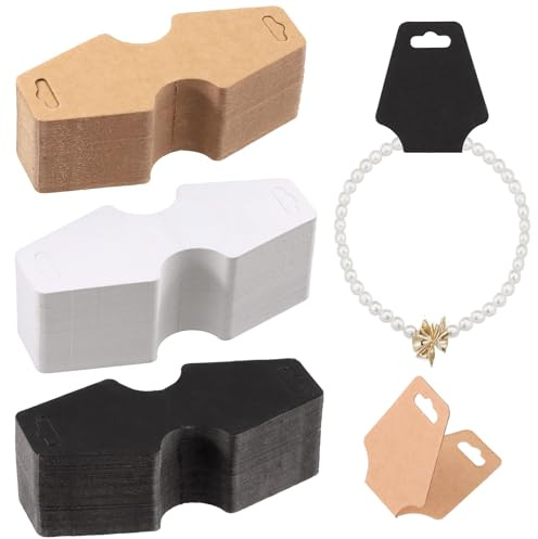 Swpeet 300 st 12 cm x 5 cm 3 stilar tjockt papper tomt svart, vitt, krafthalsband armband displaykort med 2 förborrade hål sortimentsats, robusta hängande kort för smycken örhänge detaljhandel display