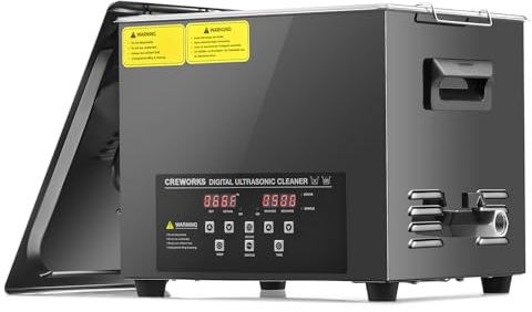 CREWORKS 10L Nettoyeur à Ultrasons 40kHz 240W Bac à Ultrasons Minuterie Chauffage Dégazage Mode-Doux Ultrasonic Cleaner en Acier Titane Noir