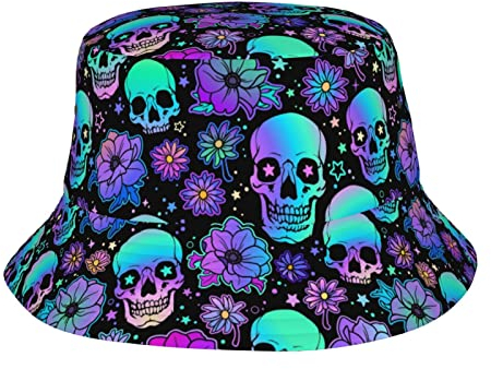 Buckethut Menschliche Schädel Und Blumen Fischerhüte Weich Bucket Hat Atmungsaktiv Bucket Fischerhut Für Jagd, Damen, Herren