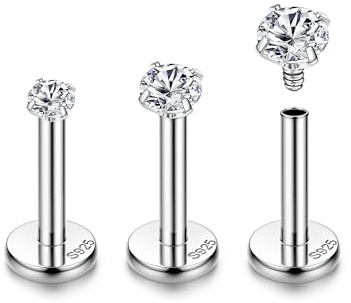 Sllaiss 925 Silber Helix Piercings Lippenpiercing Labret Piercing Tragus Piercing Set Labret Stecker Ohrpiercing Nostril Piercing Nasenpiercing Stecker 16G Ohr Studs Nasenstecker (2/3/4MM)