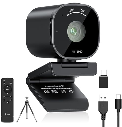 Webcam 4K, USB Camera with 4 Noise-Canceling Microphones, 4K Webcam for PC/MAC, 50°- 92° FOV Streaming Camera, Built-in OSD & Privacy Cover, Plug & Play Wide Angle Web cam for Zoom, Teams, Recording