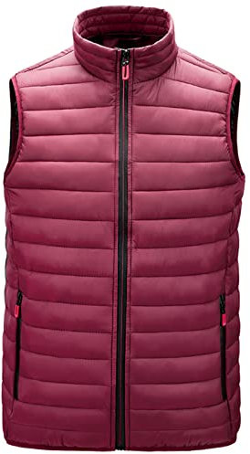KONG JIMFAN Herren Winterjacke Sale Herren Steppweste Weich Und Bequem Weste Herren Stehkragen Softshell Jack Übergangsweste Outdoor Jacke Multi Taschened Ärmellose Jacke Daunenweste(Wein,M)