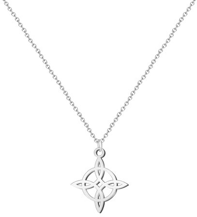 Collana con ciondolo nodo di strega in acciaio inox o filo + un braccialetto a 7 nodi (gratuito), nodo di strega doppia protezione, portafortuna, bigiotteria da donna.