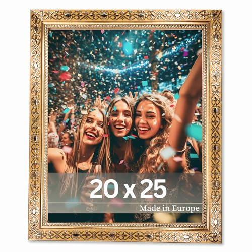 VictoR Vintage bildram guld 20 x 25 cm Vermeer – antik barockram med akrylglas – stabil MDF-baksida – för stående och liggande format – A4-bildram guld