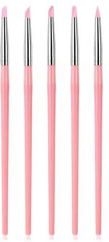 Lot de 5 pinceaux professionnels en silicone avec manche rose pour résine, peinture acrylique et argile – Outils de sculpture pour poterie, sculpture, artisanat