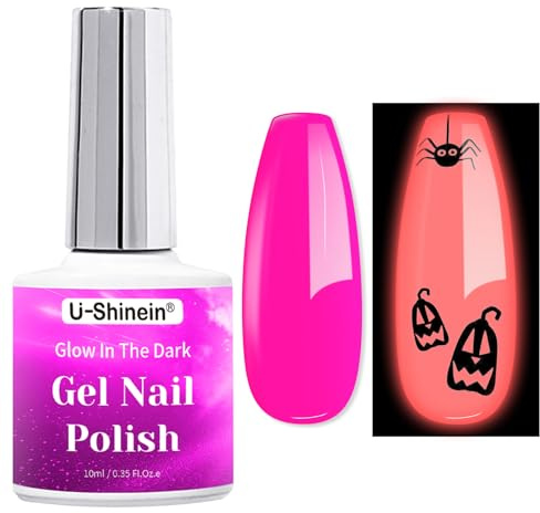 U-Shinein Glow in the Dark Gel Nail Polish, Luminous Pink Fluorescent Neon Colors, Glow in the Dark Effect, Halloween Nails Home Salon Manicure for DIY Nail Art Polish for Women 10ml