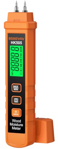 BOBOVAV Wood Moisture Meter - Pin Type, Portable 7-Material Calibration & 3-Color Alert, 0.0-58.0% Range ±2.0% Accuracy for Wood Logs Drywall Firewood Concrete Walls - Prevent Deformation & Peeling