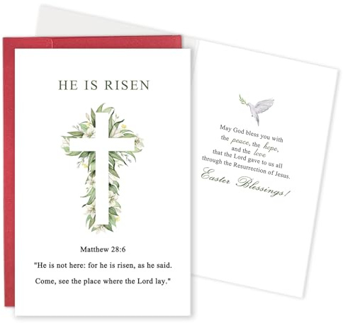 Qiavor Religious Easter Card for Woman Man, Bible Verse Easter Card for Christian, He is Risen