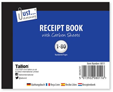 DUPLICATE RECEIPT BOOK Numbered Pages 1-80 + 2 Sheets Carbon Paper Reciept