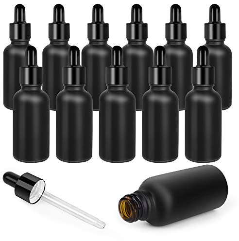 Ulable Set med 12, 30 ml glasdroppflaska, tom flaska med glasflaska med droppare, för eterisk olja (svart)