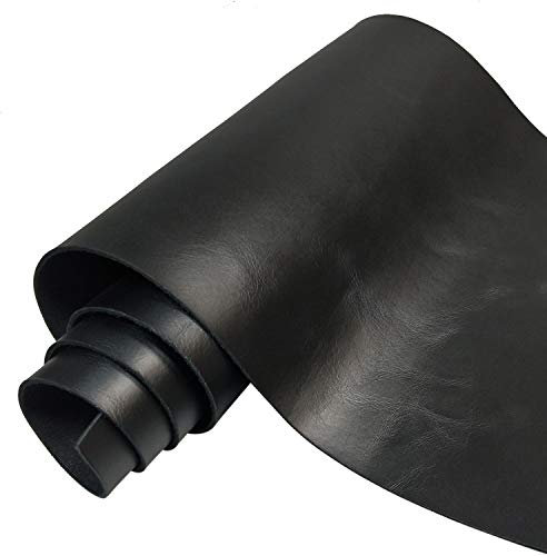 5-6 oz (2.0mm) Thickness Oil Waxed Leather Pre-Cut Cowhide Leather Vegetable Tanned for Tooling, Holsters, Knife Sheaf, Carving, Embossing, Stamping, Dyeing (Black, 12x36)
