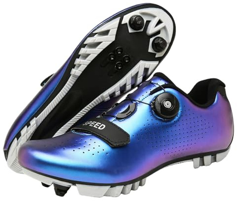 Zapatillas De Ciclismo, Hombres Mujeres Botas De Bicicleta De Montaña, Unisex Zapatos De Bicycle Exteriores Pro MTB Compatibles con Todos Los SPD, Sneakers con Cordones Rápidos Blue, 36 EU