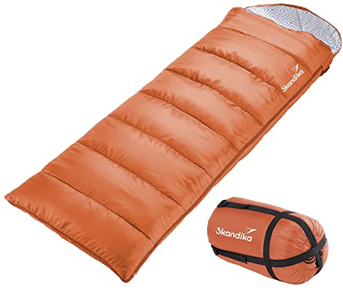 Skandika Schlafsack Iceland | Deckenschlafsack mit Polycotton Innenfutter für Erwachsene, koppelbar, 3 Jahreszeiten, bis 5° C, 220x80 cm, Kompressionstasche | Winter Outdoor Camping Wandern (Cayenne)