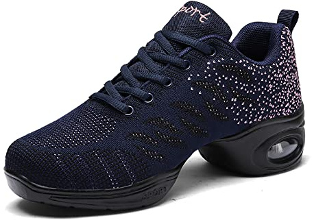 Chaussures de Sport Jazz pour Femmes Chaussures d'entraînement à la Danse de Danse de Marche Sportive de Zumba Athletic à Lacets Maille de Coussin d'air Fitness Femme Sneakers