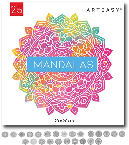 Arteasy® Mandala Kit de peinture avec 25 mandalas à colorier pour enfants et adultes – Images à colorier comme cadeau pour la détente et la pleine conscience, spécialement conçu pour les stylos à base